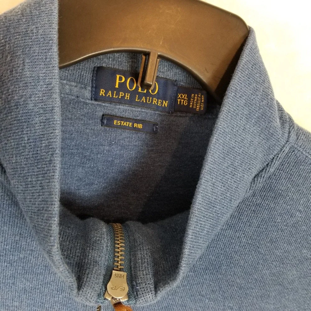 Polo‎ Ralph Lauren Estate Rib Quarter Zip Pullover Blue XXL Mens Cotton Sweater